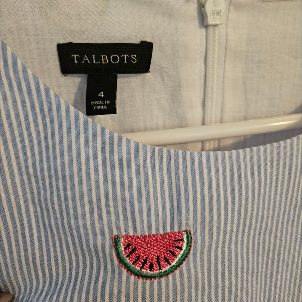 TALBOTS Woman's Blue & white striped dress with Watermelons Cotton sz. 4 - Picture 5 of 7
